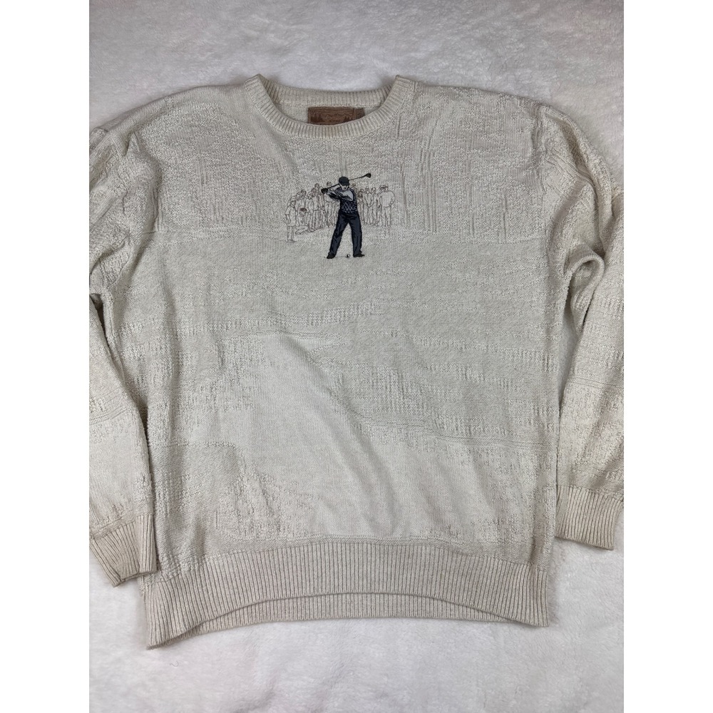 Shenandoah Vintage Golf Embroidered Knit Sweater Cream Mens Large Crewneck Ivory